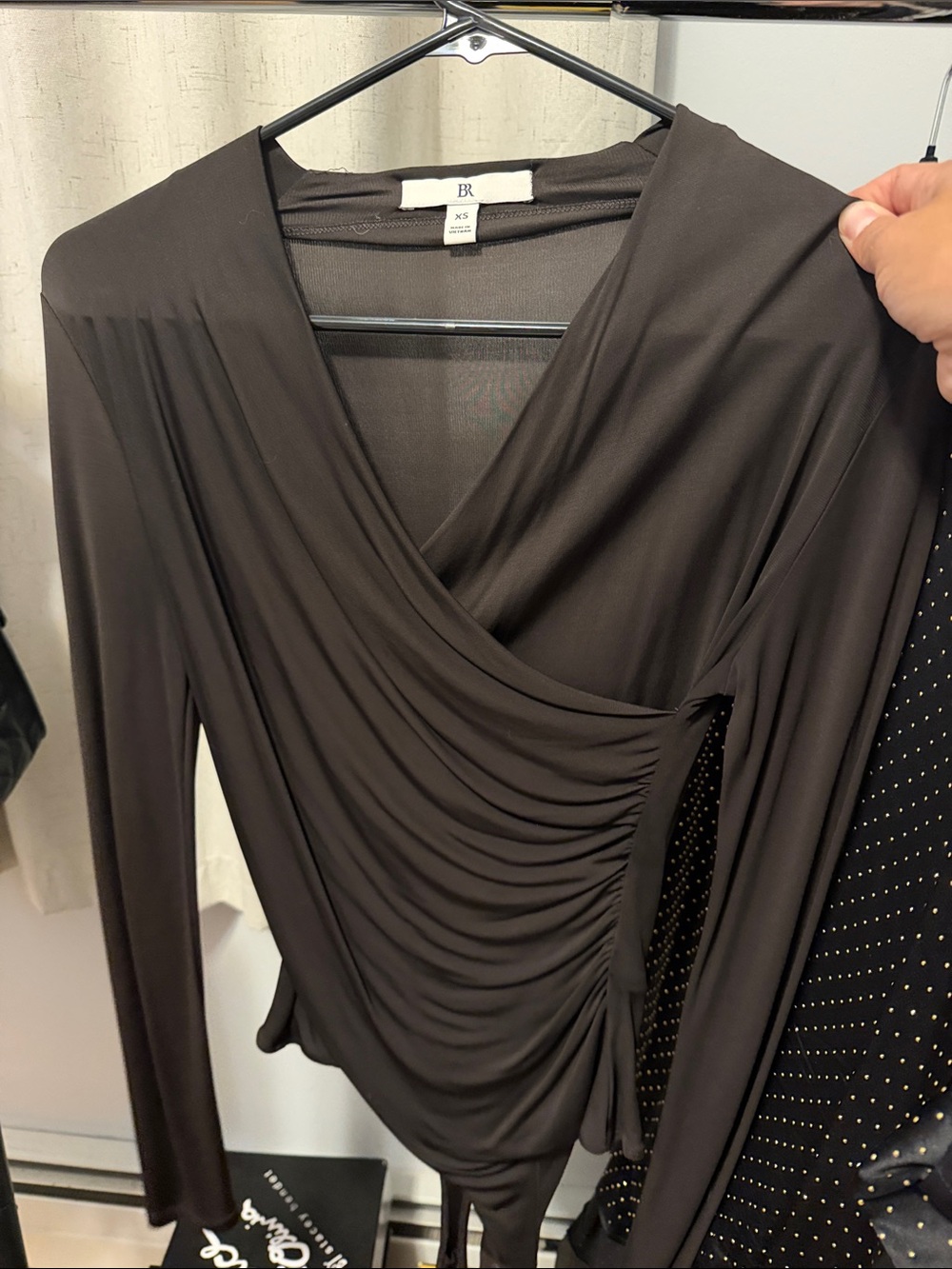Banana Republic Black Ruched Wrap-Style Long Sleeve shirt